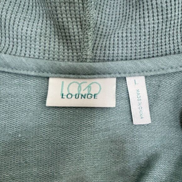 LOGO Lounge Pleated Green Hooded Zip Sweater Jacket Women's Sz L - Picture 3 of 6